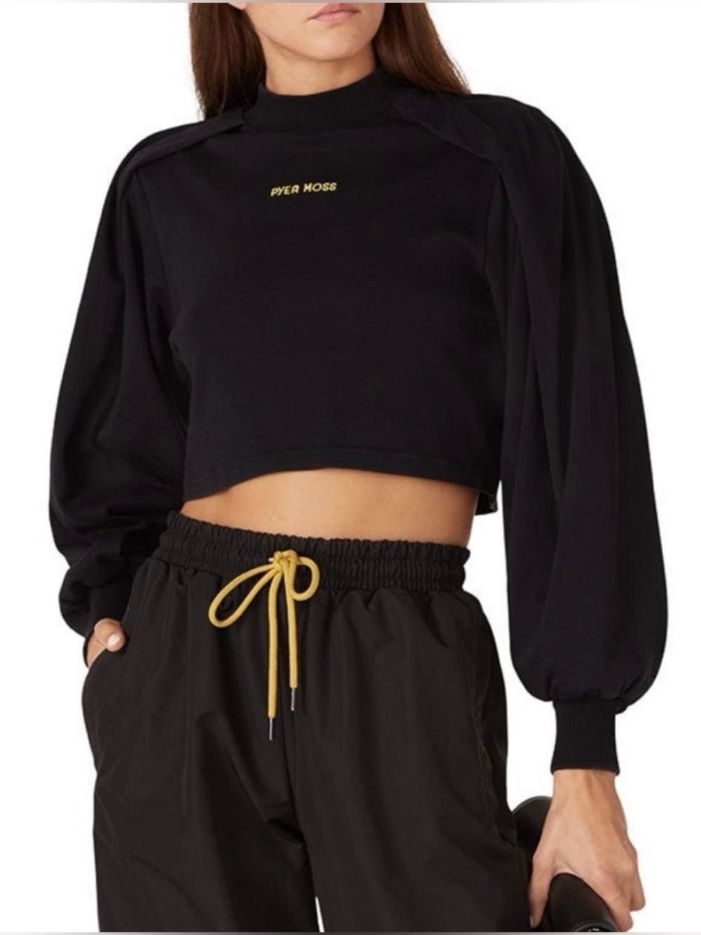 Pyer Moss Black Cropped 100% cotton mock neck top limited exclusive minimalist M